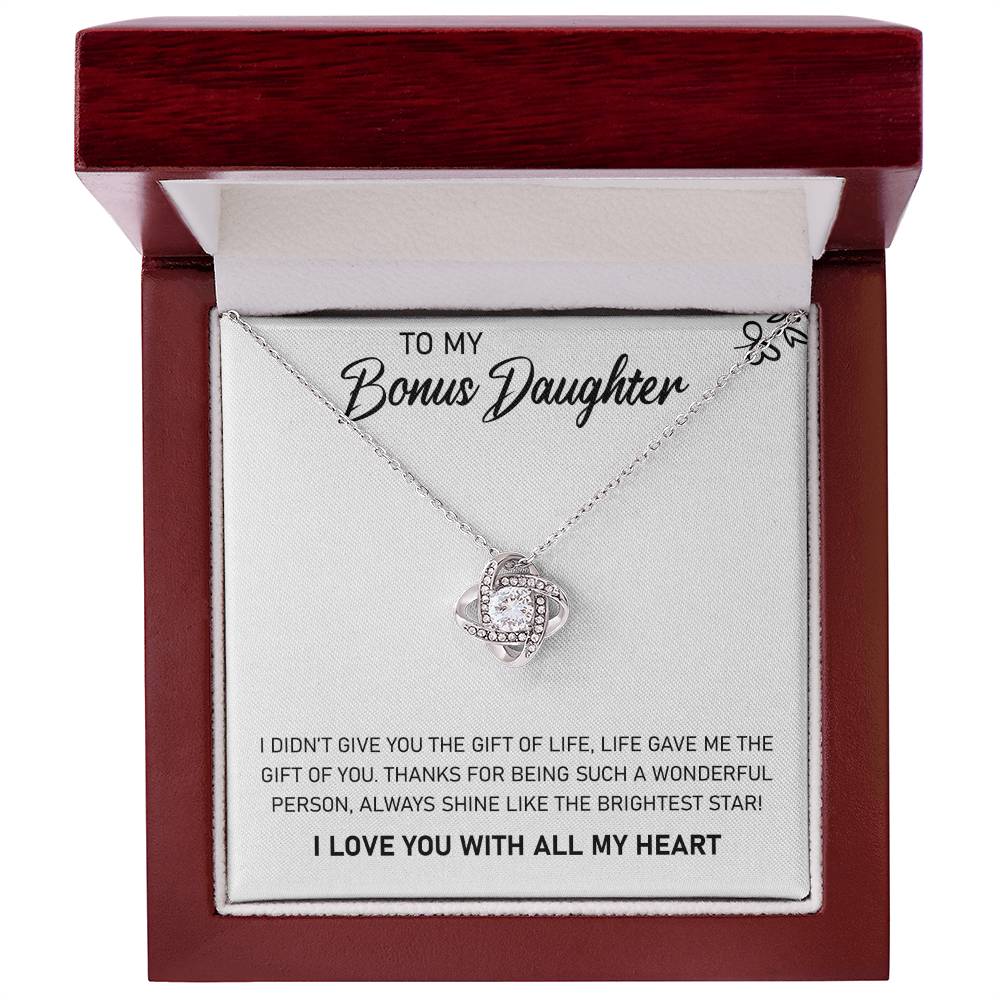 To My Bonus Daughter, Always Shine Like The Brightest Star -Love Knot Necklace